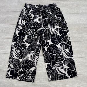 Cynthia Rowley black white leaf linen wide leg pants size large